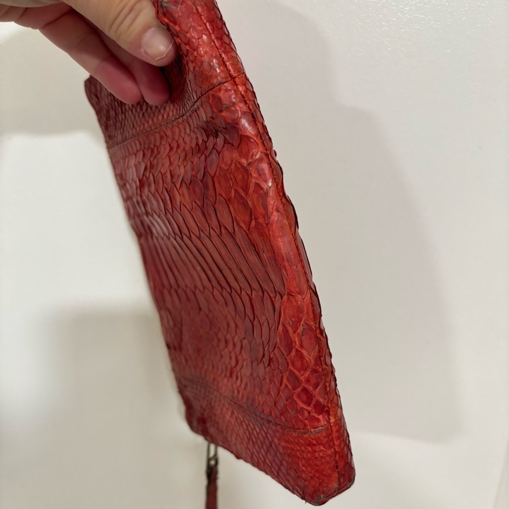 Johnny Ramli Designer Red Snakeskin Zip Bag/Clutch - Picture 6 of 16